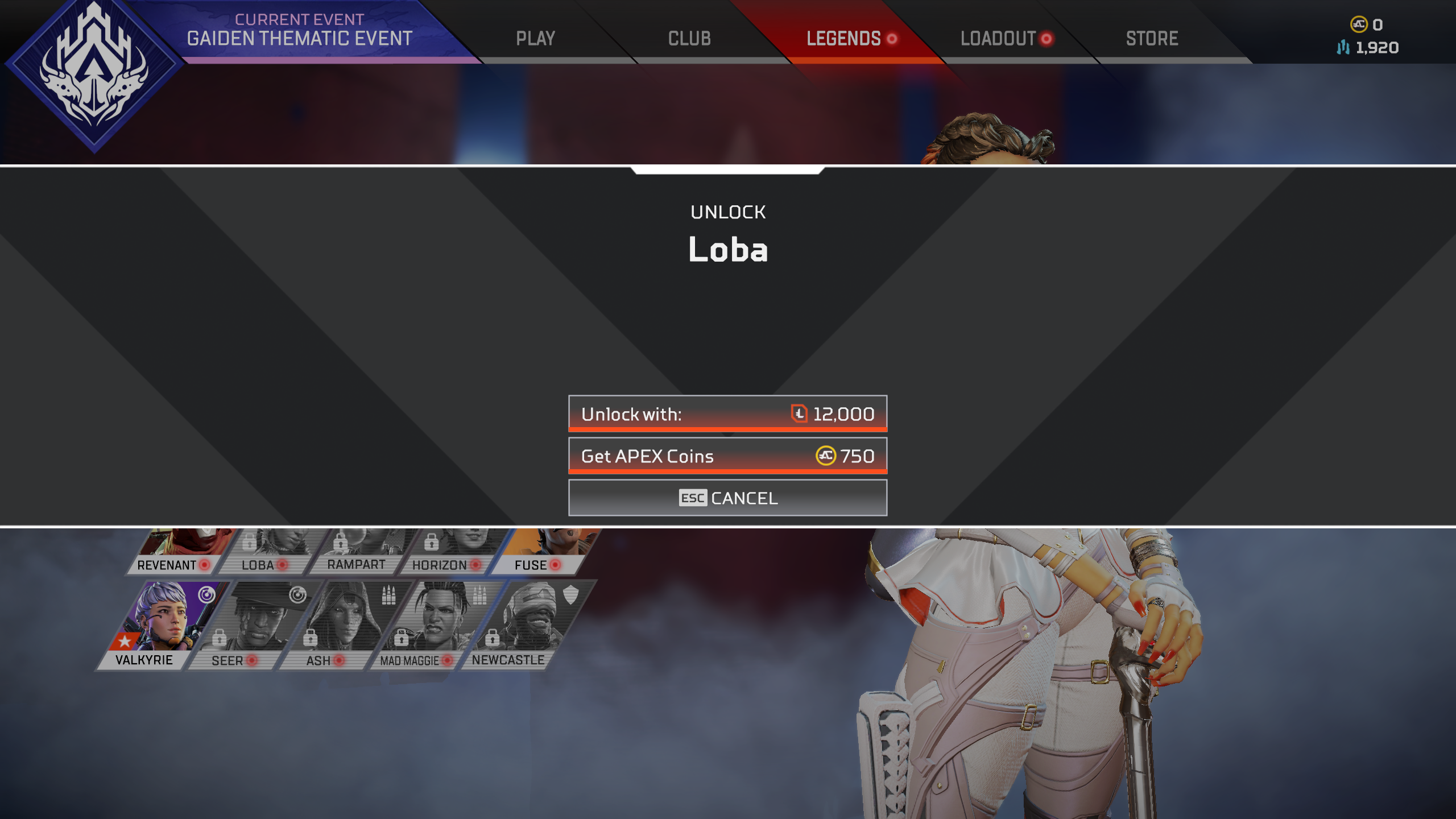 How to unlock legends in Apex?